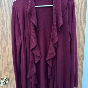 Karen Scott Burgundy Ruffled Cardigan